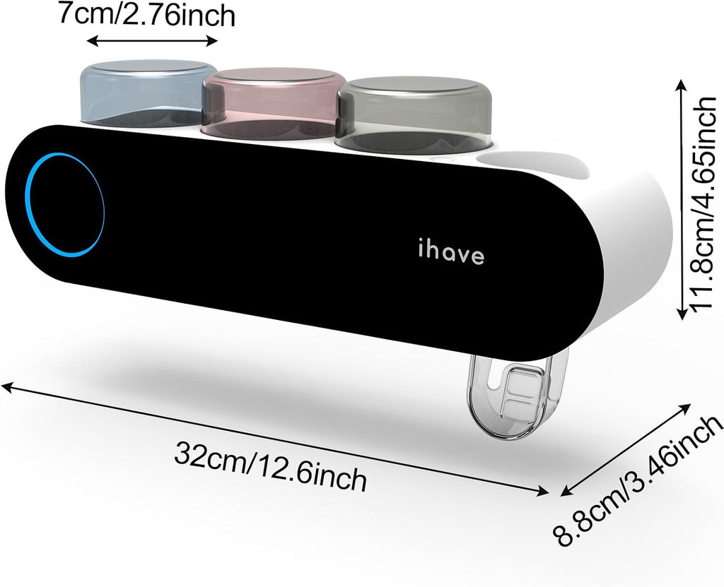 iHave UV Toothbrush Sanitizer Holder Wall Mount Toothpaste Dispenser, 3-Cup