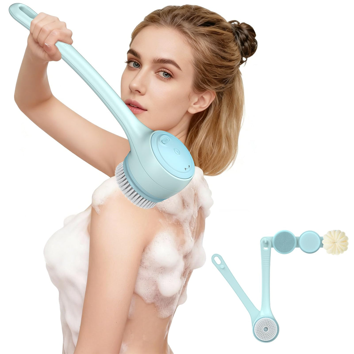 Electric Back Scrubber for Shower - Waterproof Rechargeable Exfoliating Brush for Deep Cleansing, Soft Bristles for Sensitive Skin, Dry/Wet Use for Back, Arms & Legs