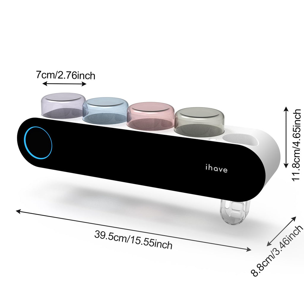 iHave UV Toothbrush Sanitizer Holder Wall Mount Toothpaste Dispenser, 3-Cup