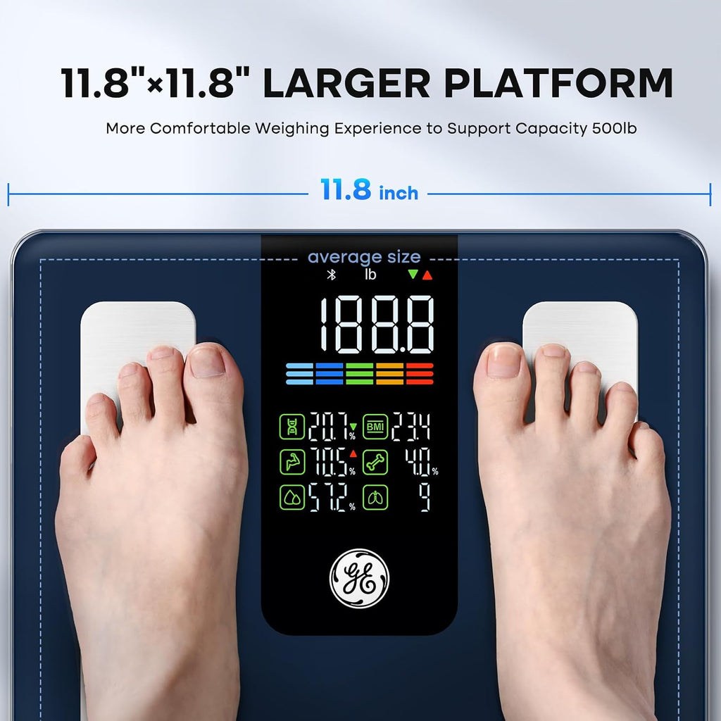 GE Smart Scale for Body Composition, Weight, BMI, 500lb, Large 11.8-Inch