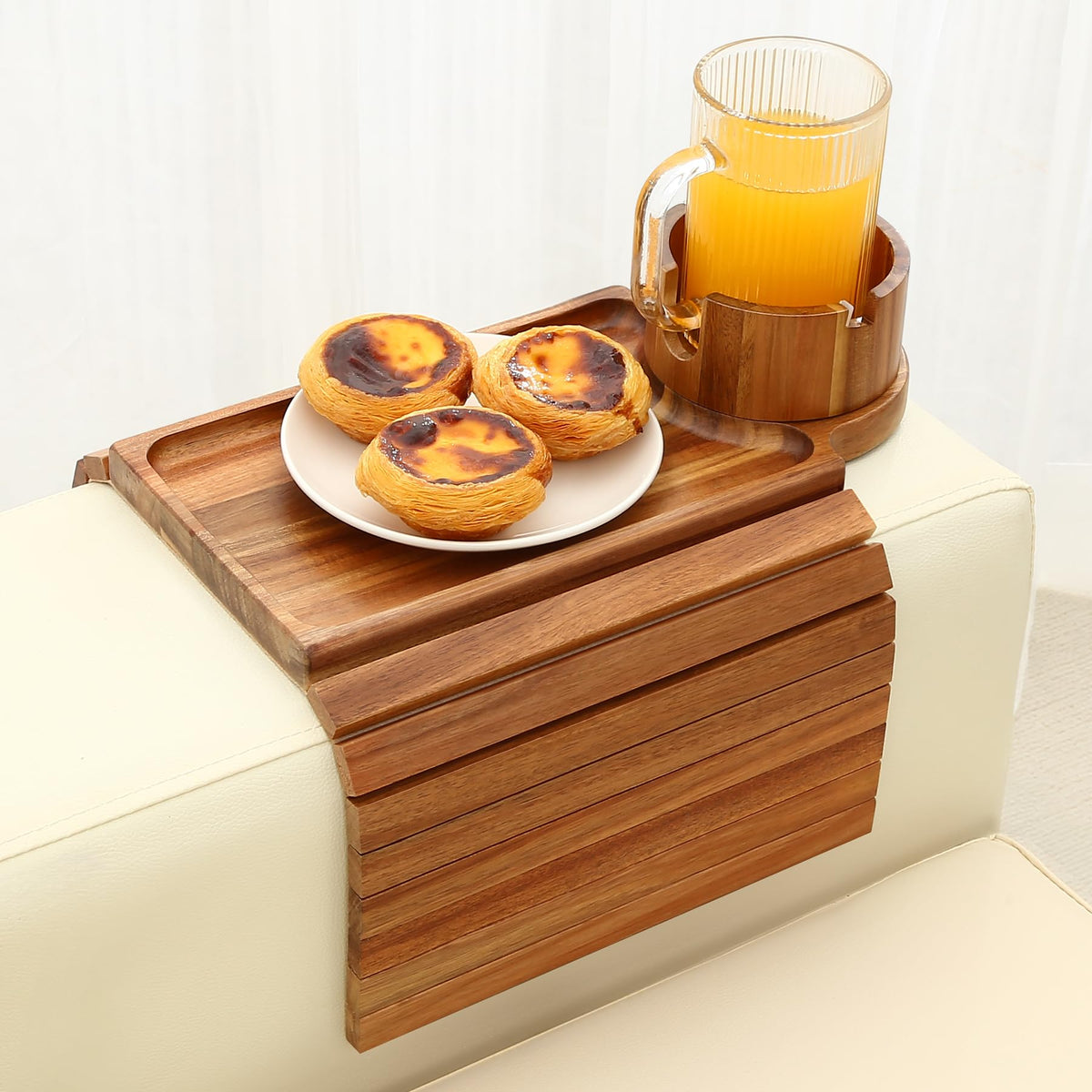 GHKINMAL Couch Cup Holder Tray,Sofa Clip on Arm Table,Black Walnut-Bamboo