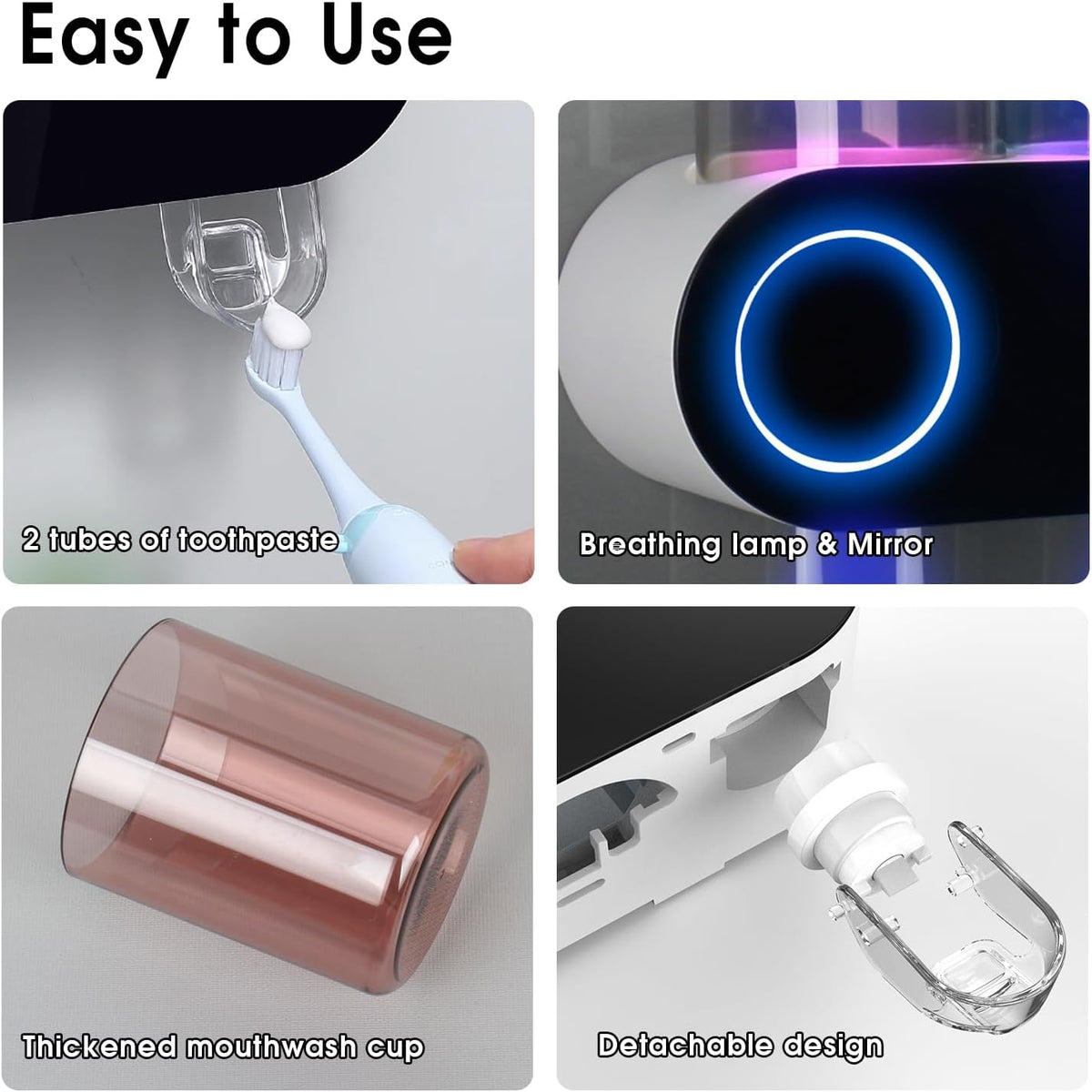 iHave UV Toothbrush Sanitizer Holder Wall Mount Toothpaste Dispenser, 3-Cup