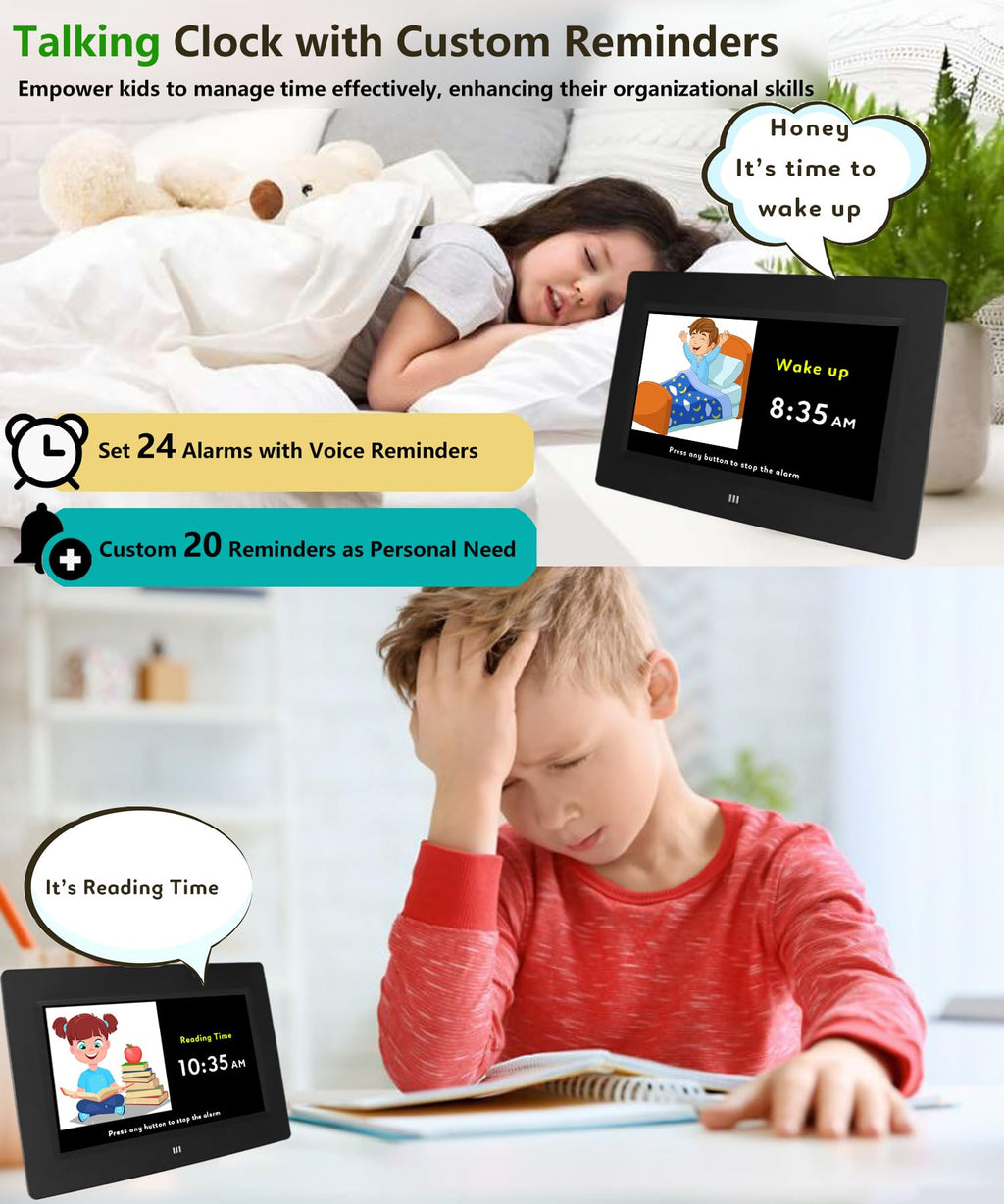 MASSII Digital Teaching Clock Talking Time, 24 Alarms Custom Reminders, Checklist to-Do List, Auto DST & Calendar Display, Sleep Trainer, Easy to Use for Kids Birthday Gift- White with Remote