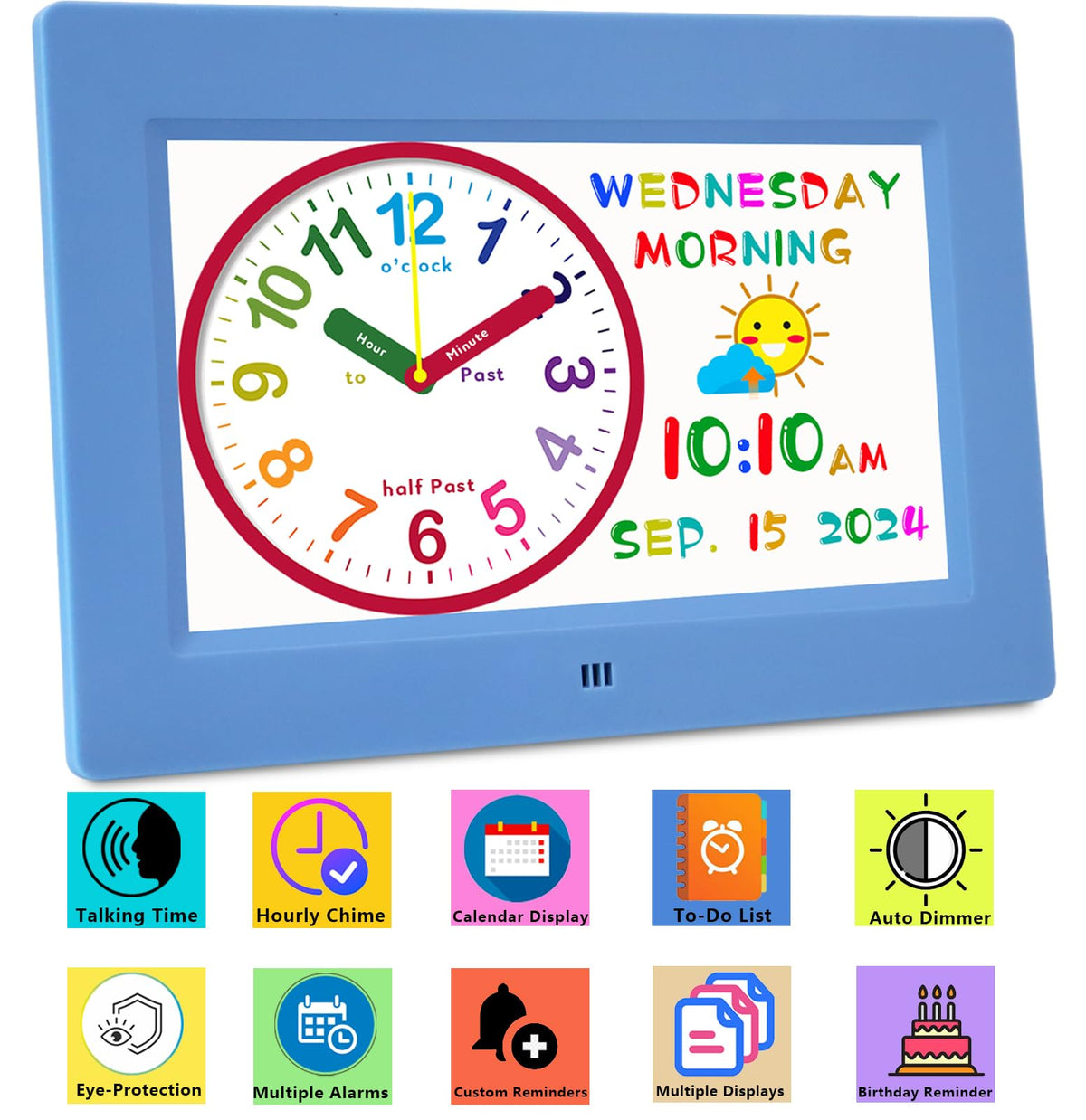 MASSII Digital Teaching Clock Talking Time, 24 Alarms Custom Reminders, Checklist to-Do List, Auto DST & Calendar Display, Sleep Trainer, Easy to Use for Kids Birthday Gift- White with Remote