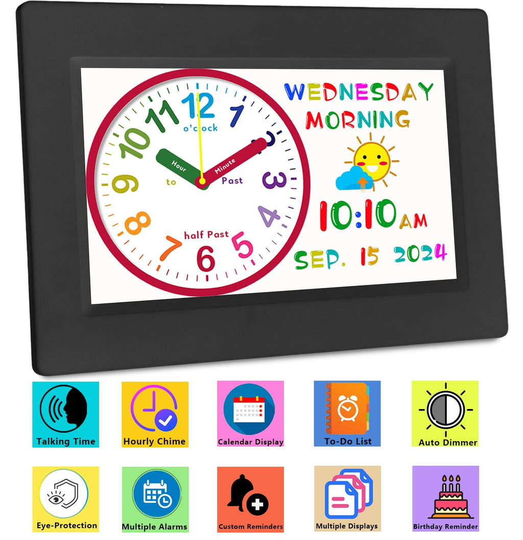 MASSII Digital Teaching Clock Talking Time, 24 Alarms Custom Reminders, Checklist to-Do List, Auto DST & Calendar Display, Sleep Trainer, Easy to Use for Kids Birthday Gift- White with Remote