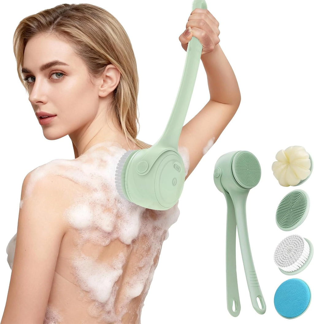 Electric Back Scrubber for Shower - Waterproof Rechargeable Exfoliating Brush for Deep Cleansing, Soft Bristles for Sensitive Skin, Dry/Wet Use for Back, Arms & Legs
