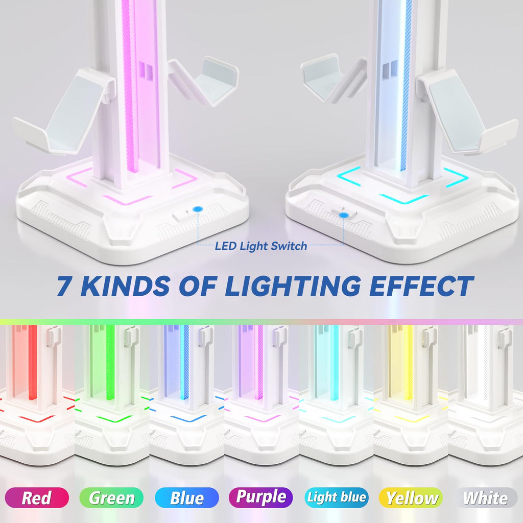 KDD RGB Headset Stand with 9 Light Modes - Controller Holder for Desk - Rotatable Headphone Stand & Detachable Controller Hook for PC Earphone Accessories(Black)
