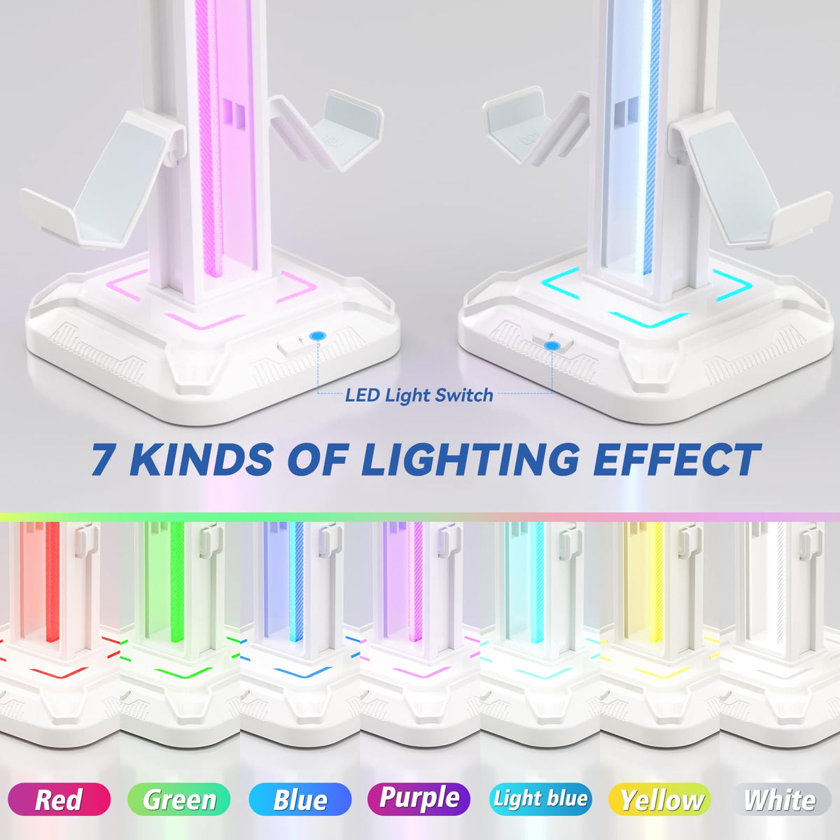KDD RGB Headset Stand with 9 Light Modes - Controller Holder for Desk - Rotatable Headphone Stand & Detachable Controller Hook for PC Earphone Accessories(Black)