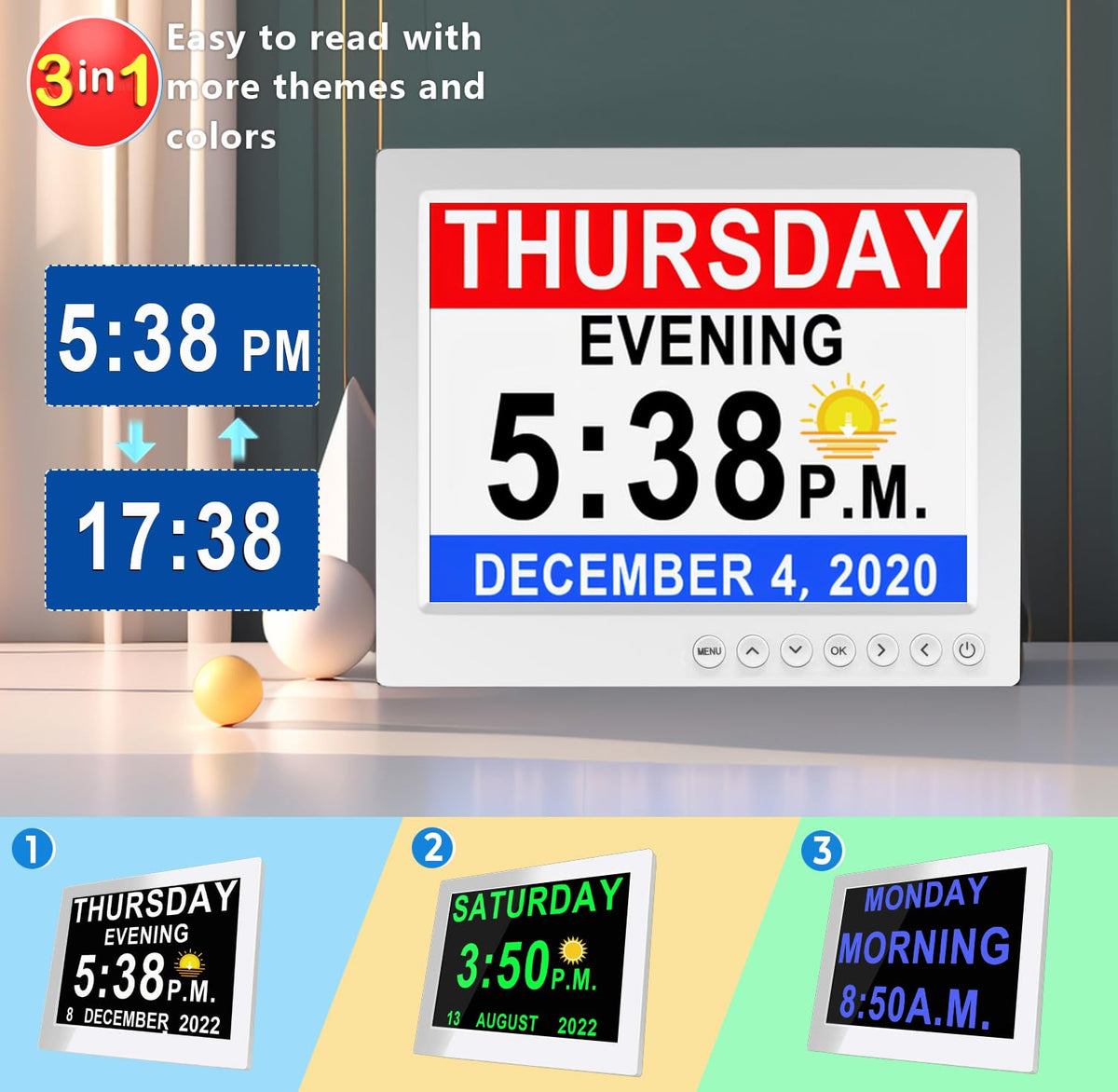MASSII Digital Teaching Clock Talking Time, 24 Alarms Custom Reminders, Checklist to-Do List, Auto DST & Calendar Display, Sleep Trainer, Easy to Use for Kids Birthday Gift- White with Remote