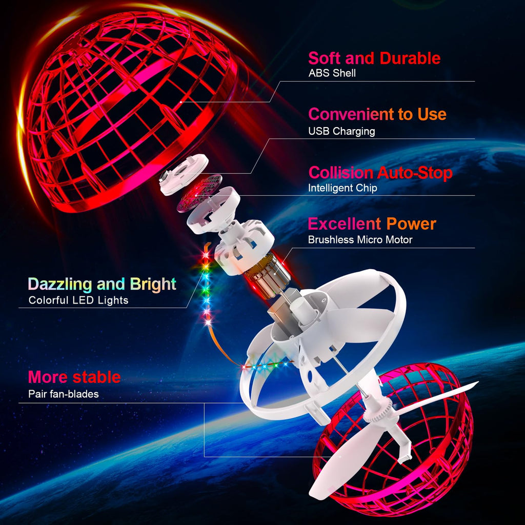 Ivtivfu Flying Orb Ball (Blue, 2026 Upgraded) with Dazzling Lights, Magic Hover Spinner, Cool Boomerang Drone, Floating Cosmic Globe, Kids Toys Gifts for 6 7 8 9 10 Year Old Boys Girls