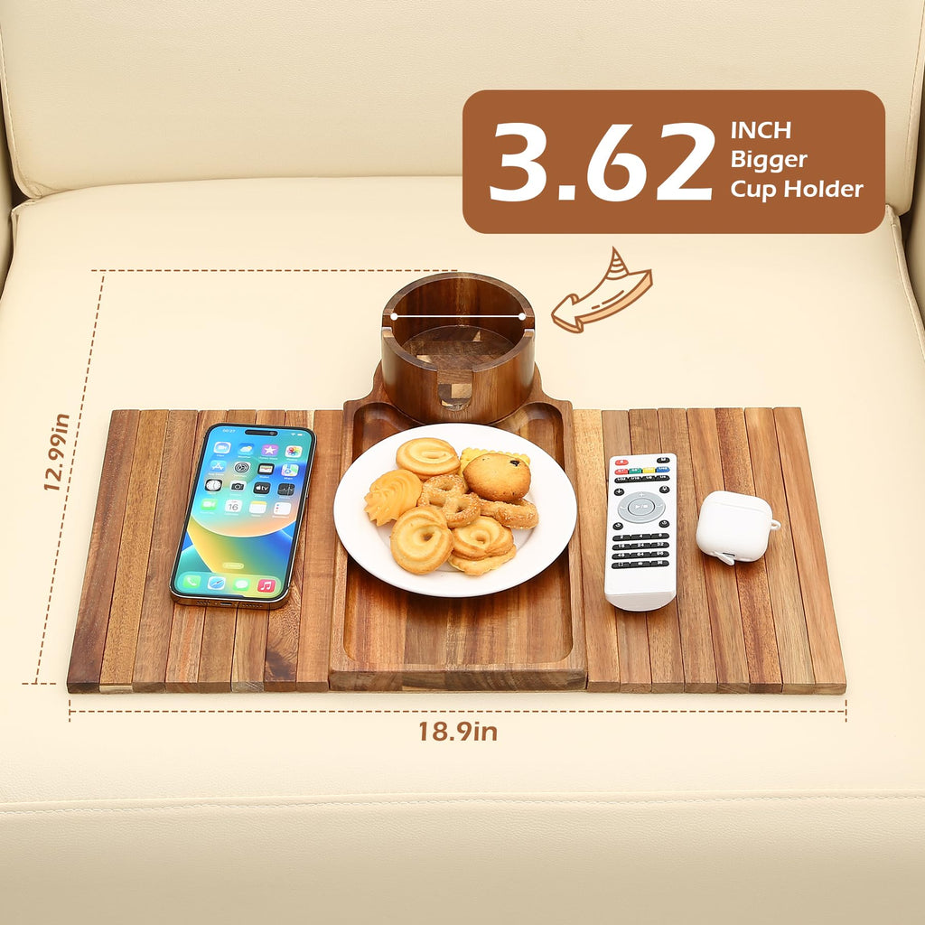 GHKINMAL Couch Cup Holder Tray,Sofa Clip on Arm Table,Black Walnut-Bamboo