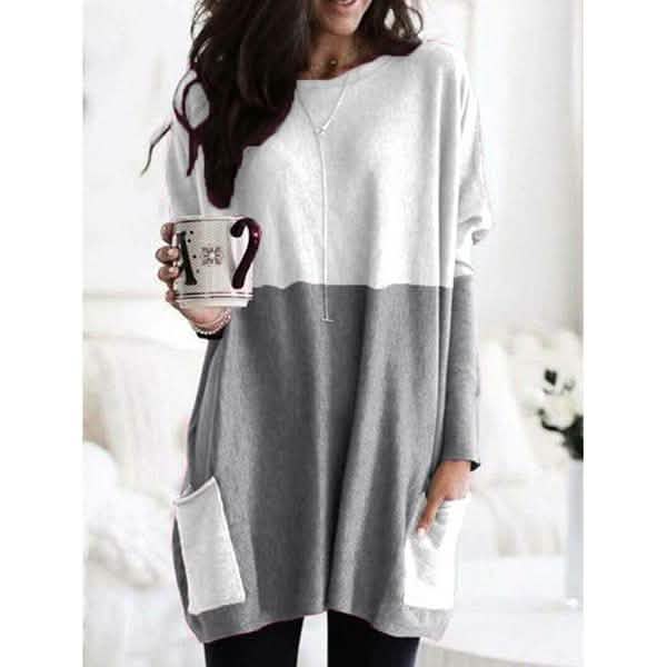 Women Long Sleeve Casual Pocket T-Shirt Loose Plus Size Top Blouse